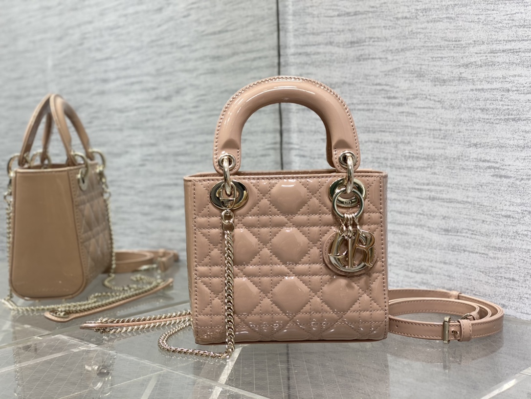 Mini Lady Dior Bag Powder Beige Patent Cannage Calfskin